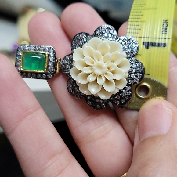 Emerald Flower Drop Crystal Earrings - Picture 4 of 4